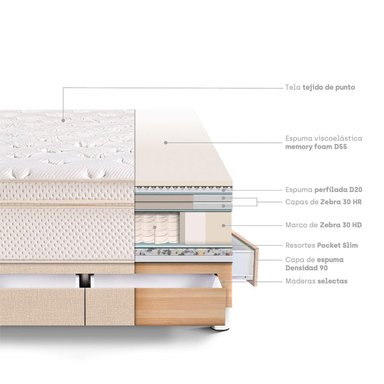 CAMA CON CAJONES PARAÍSO ROYAL CLOUD QUEEN CHAMPAGNE + 2 ALMOHADAS VISCOELÁSTICAS - 4