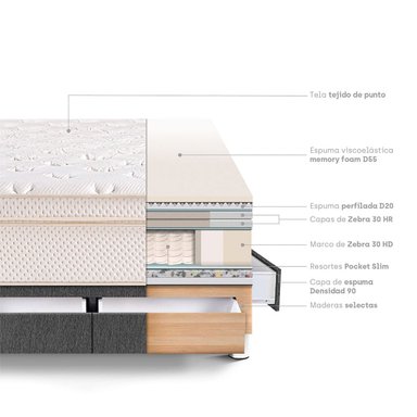 CAMA CON CAJONES PARAÍSO ROYAL CLOUD KING GRIS + 2 ALMOHADAS VISCOELÁSTICAS - 4