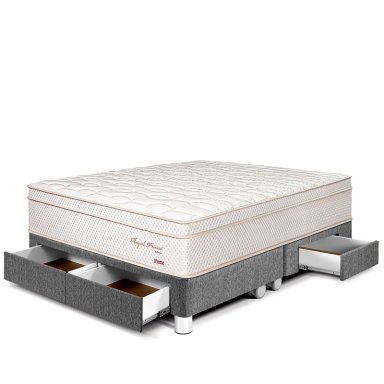 CAMA CON CAJONES PARAÍSO ROYAL PRINCE QUEEN GRIS + 2 ALMOHADAS VISCOELÁSTICAS