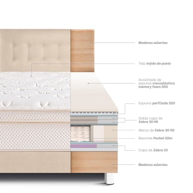 DORMITORIO PARAÍSO ROYAL CLOUD 2 PLAZAS CHAMPAGNE + 2 ALMOHADAS VISCOELÁSTICAS - 4