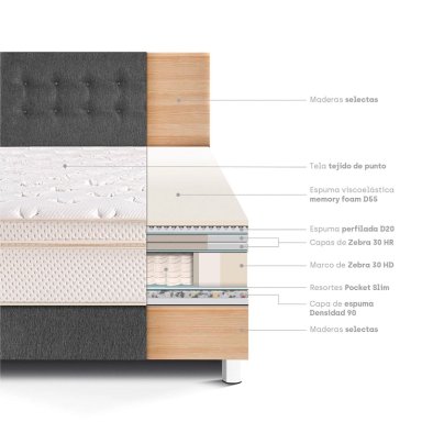 DORMITORIO PARAÍSO ROYAL CLOUD QUEEN GRIS + 2 ALMOHADAS VISCOELÁSTICAS - 4