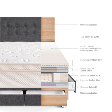 DORMITORIO CON CAJONES PARAÍSO ROYAL CLOUD 2 PLAZAS GRIS + ALMOHADAS VISCOELÁSTICAS - 4