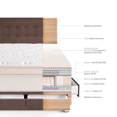 DORMITORIO CON CAJONES PARAÍSO ROYAL CLOUD 2 PLAZAS CHOCOLATE + 2 ALMOHADAS VISCOELÁSTICAS - 4