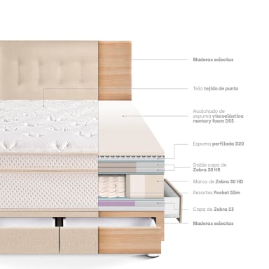 DORMITORIO CON CAJONES PARAÍSO ROYAL CLOUD 2 PLAZAS CHAMPAGNE + 2 ALMOHADAS VISCOELÁSTICAS - 4