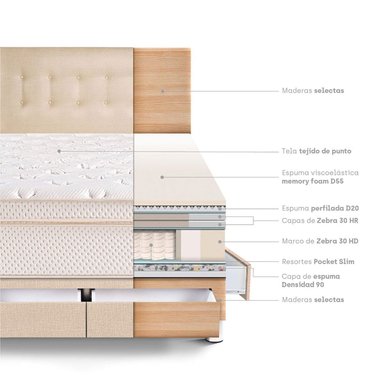 DORMITORIO CON CAJONES PARAÍSO ROYAL CLOUD QUEEN CHAMPAGNE + 2 ALMOHADAS VISCOELÁSTICAS - 4