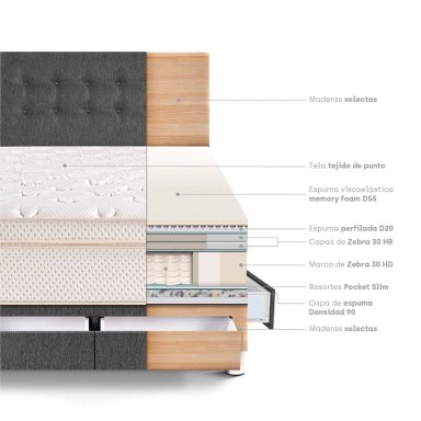 DORMITORIO CON CAJONES PARAÍSO ROYAL CLOUD KING GRIS + 2 ALMOHADAS VISCOELÁSTICAS - 4