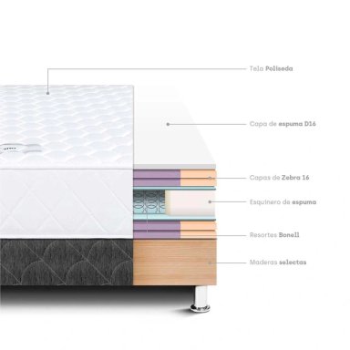CAMA AMERICANA PARAÍSO MILANO 1.5 PLAZAS GRIS + 1 ALMOHADA + PROTECTOR - 5
