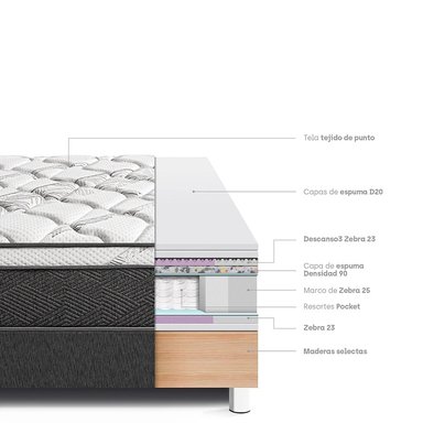 CAMA AMERICANA PARAÍSO POCKET STAR QUEEN CHARCOAL + 2 ALMOHADAS + PROTECTOR - 4
