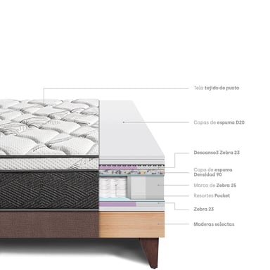 CAMA EUROPEA PARAÍSO POCKET STAR KING CHOCOLATE + 2 ALMOHADAS + PROTECTOR - 4