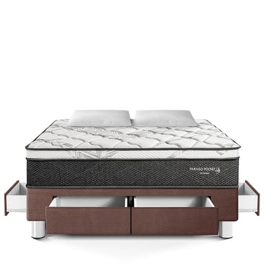 CAMA AMERICANA PARAÍSO CON CAJONES POCKET STAR KING CHOCOLATE + 2 ALMOHADAS + PROTECTOR - 3