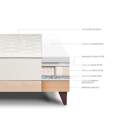 CAMA EUROPEA PARAÍSO ROYAL CROWN 2 PLAZAS CHAMPAGNE + 2 ALMOHADAS VISCOELÁSTICAS - 4