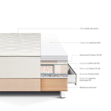 CAMA CON CAJONES PARAÍSO ROYAL CROWN 1.5 PLAZAS CHAMPAGNE + 1 ALMOHADA VISCOELÁSTICA - 4