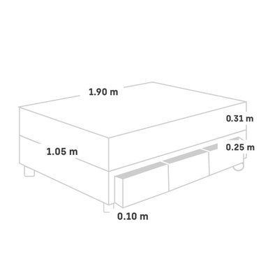 CAMA CON CAJONES PARAÍSO ROYAL CROWN 1.5 PLAZAS CHAMPAGNE + 1 ALMOHADA VISCOELÁSTICA - 5