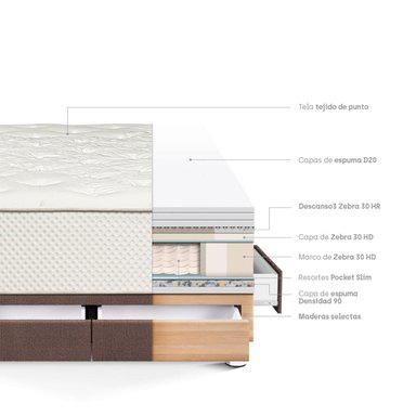 CAMA CON CAJONES PARAÍSO ROYAL CROWN KING CHOCOLATE + 2 ALMOHADAS VISCOELÁSTICAS - 4