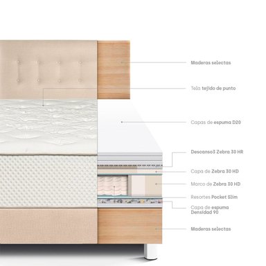 DORMITORIO PARAÍSO ROYAL CROWN QUEEN CHAMPAGNE + 2 ALMOHADAS VISCOELÁSTICAS - 4