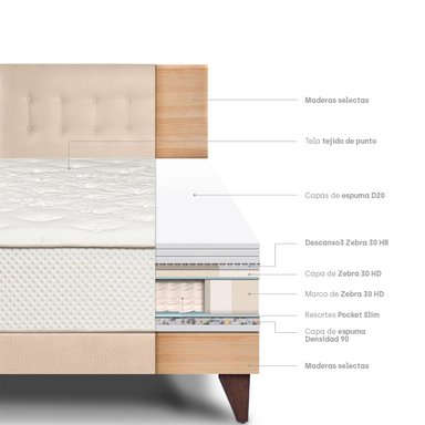 DORMITORIO EUROPEO PARAÍSO ROYAL CROWN 1.5 PLAZAS CHAMPAGNE + 1 ALMOHADA VISCOELÁSTICA - 4