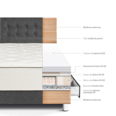 DORMITORIO CON CAJONES PARAÍSO ROYAL CROWN 1.5 PLAZAS GRIS + 1 ALMOHADA VISCOELÁSTICA - 4