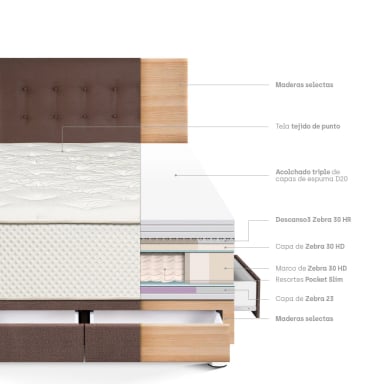 DORMITORIO CON CAJONES PARAÍSO ROYAL CROWN 2 PLAZAS CHOCOLATE + 2 ALMOHADAS VISCOELÁSTICAS - 4