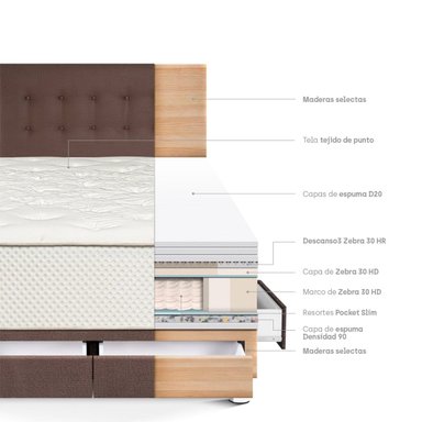 DORMITORIO CON CAJONES PARAÍSO ROYAL CROWN QUEEN CHOCOLATE + 2 ALMOHADAS VISCOELÁSTICAS - 4