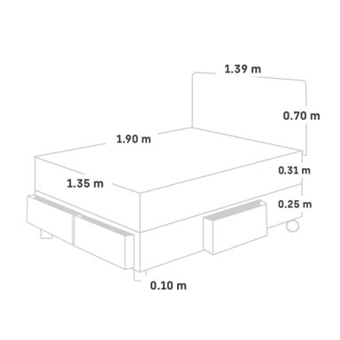 DORMITORIO CON CAJONES PARAÍSO ROYAL CROWN 2 PLAZAS CHOCOLATE + 2 ALMOHADAS VISCOELÁSTICAS - 6