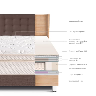 DORMITORIO PARAÍSO ROYAL CLOUD 2 PLAZAS + CABECERA GOLD CHOCOLATE + 2 ALMOHADAS VISCOELÁSTICAS - 4