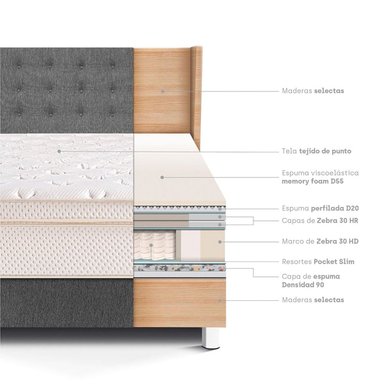 DORMITORIO PARAÍSO ROYAL CLOUD QUEEN + CABECERA GOLD GRIS + 2 ALMOHADAS VISCOELÁSTICAS - 4