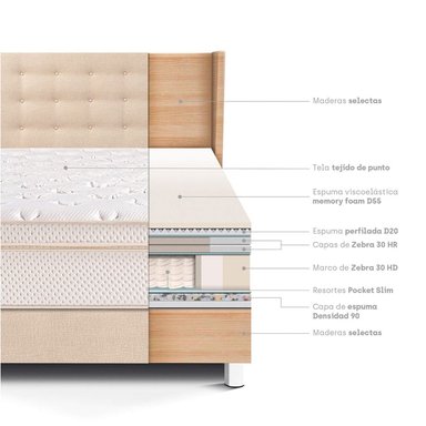 DORMITORIO PARAÍSO ROYAL CLOUD KING + CABECERA GOLD CHAMPAGNE + 2 ALMOHADAS VISCOELÁSTICAS - 4