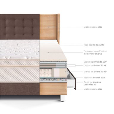 DORMITORIO CON CAJONES PARAÍSO ROYAL CLOUD 1.5 PLAZAS + CABECERA GOLD CHOCOLATE + 1 ALMOHADA VISCOELÁSTICA - 4