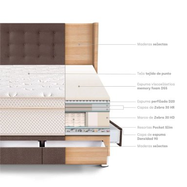 DORMITORIO CON CAJONES PARAÍSO ROYAL CLOUD QUEEN + CABECERA GOLD CHOCOLATE + 2 ALMOHADAS VISCOELÁSTICAS - 5
