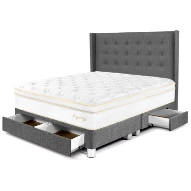 DORMITORIO CON CAJONES PARAÍSO ROYAL CLOUD QUEEN + CABECERA GOLD GRIS + 2 ALMOHADAS VISCOELÁSTICAS - 2