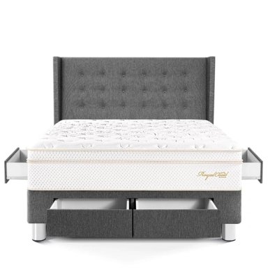 DORMITORIO CON CAJONES PARAÍSO ROYAL CLOUD QUEEN + CABECERA GOLD GRIS + 2 ALMOHADAS VISCOELÁSTICAS - 3