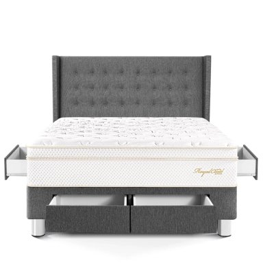 DORMITORIO CON CAJONES PARAÍSO ROYAL CLOUD KING + CABECERA GOLD GRIS + 2 ALMOHADAS VISCOELÁSTICAS - 4