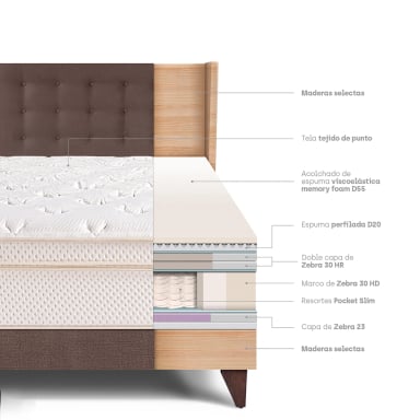 DORMITORIO EUROPEO PARAÍSO ROYAL CLOUD 2 PLAZAS + CABECERA GOLD CHOCOLATE + 2 ALMOHADAS VISCOELÁSTICAS - 4