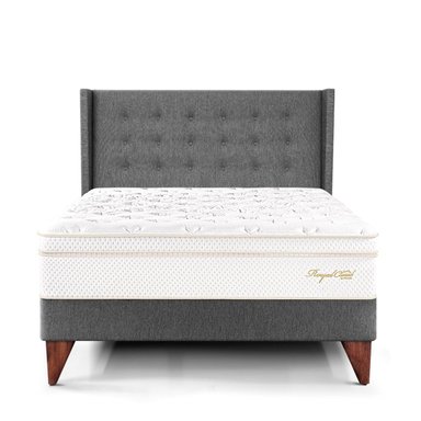 DORMITORIO EUROPEO PARAÍSO ROYAL CLOUD QUEEN + CABECERA GOLD GRIS + 2 ALMOHADAS VISCOELÁSTICAS - 3