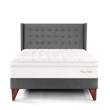DORMITORIO EUROPEO PARAÍSO ROYAL CLOUD KING + CABECERA GOLD GRIS + 2 ALMOHADAS VISCOELÁSTICAS - 3