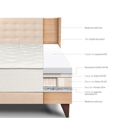 DORMITORIO EUROPEO PARAÍSO ROYAL CROWN 2 PLAZAS + CABECERA GOLD CHAMPAGNE + 2 ALMOHADAS VISCOELÁSTICAS - 4