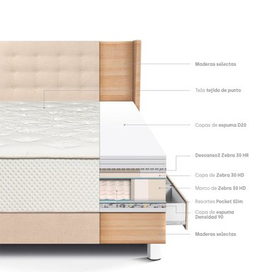 DORMITORIO CON CAJONES PARAÍSO ROYAL CROWN 1.5 PLAZAS + CABECERA GOLD CHAMPAGNE + 1 ALMOHADA VISCOELÁSTICA - 4