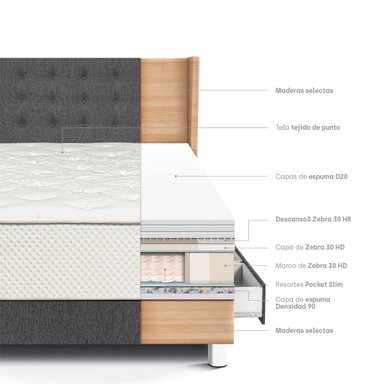 DORMITORIO CON CAJONES PARAÍSO ROYAL CROWN 1.5 PLAZAS + CABECERA GOLD GRIS + 1 ALMOHADA VISCOELÁSTICA - 4