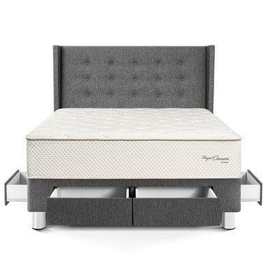 DORMITORIO CON CAJONES PARAÍSO ROYAL CROWN 2 PLAZAS + CABECERA GOLD GRIS + 2 ALMOHADAS VISCOELÁSTICAS - 3