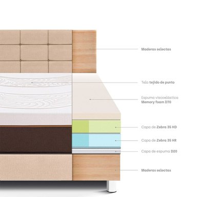 DORMITORIO PARAÍSO ROYAL ABRAZZO QUEEN + CABECERA BLOCKS CHAMPAGNE + 2 ALMOHADAS VISCOELÁSTICAS - 4