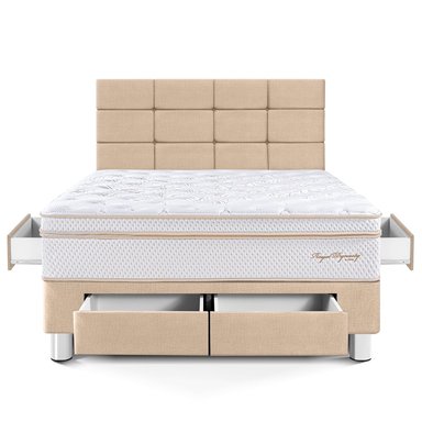 DORMITORIO CON CAJONES PARAÍSO ROYAL DYNASTY 2 PLAZAS + CABECERA BLOCKS CHAMPAGNE + 2 ALMOHADAS VISCOELÁSTICAS - 3