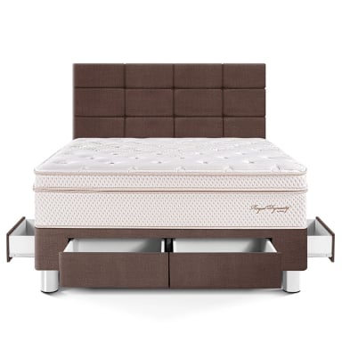 DORMITORIO CON CAJONES PARAÍSO ROYAL DYNASTY 2 PLAZAS + CABECERA BLOCKS CHOCOLATE + 2 ALMOHADAS VISCOELÁSTICAS - 3