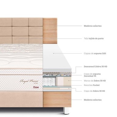 DORMITORIO PARAÍSO ROYAL PRINCE 2 PLAZAS + CABECERA BLOCKS CHAMPAGNE + 2 ALMOHADAS VISCOELÁSTICAS - 4