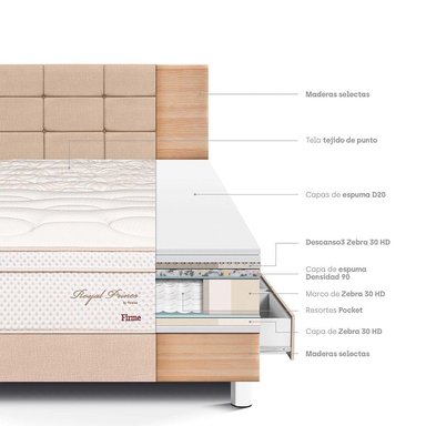 DORMITORIO CON CAJONES PARAÍSO ROYAL PRINCE 1.5 PLAZAS + CABECERA BLOCKS CHAMPAGNE + 1 ALMOHADA VISCOELÁSTICA - 4
