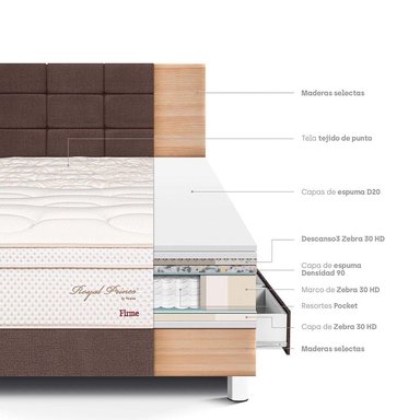 DORMITORIO CON CAJONES PARAÍSO ROYAL PRINCE 1.5 PLAZAS + CABECERA BLOCKS CHOCOLATE + 1 ALMOHADA VISCOELÁSTICA - 4