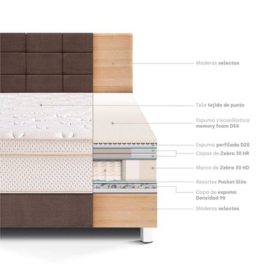 DORMITORIO PARAÍSO ROYAL CLOUD 2 PLAZAS + CABECERA BLOCKS CHOCOLATE + 2 ALMOHADAS VISCOELÁSTICAS - 4