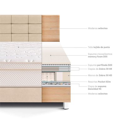 DORMITORIO PARAÍSO ROYAL CLOUD QUEEN + CABECERA BLOCKS CHAMPAGNE + 2 ALMOHADAS VISCOELÁSTICAS - 4