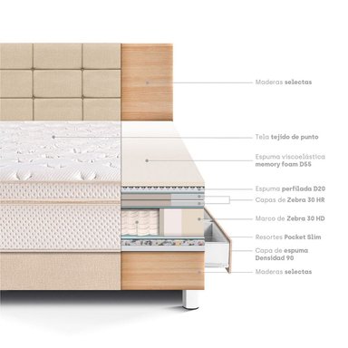DORMITORIO CON CAJONES PARAÍSO ROYAL CLOUD 1.5 PLAZAS + CABECERA BLOCKS CHAMPAGNE + 1 ALMOHADA VISCOELÁSTICA - 4