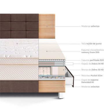 DORMITORIO CON CAJONES PARAÍSO ROYAL CLOUD 1.5 PLAZAS + CABECERA BLOCKS CHOCOLATE + 1 ALMOHADA VISCOELÁSTICA - 4
