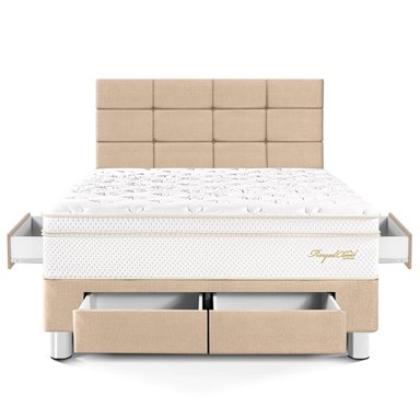 DORMITORIO CON CAJONES PARAÍSO ROYAL CLOUD 2 PLAZAS + CABECERA BLOCKS CHAMPAGNE + 2 ALMOHADAS VISCOELÁSTICAS - 3